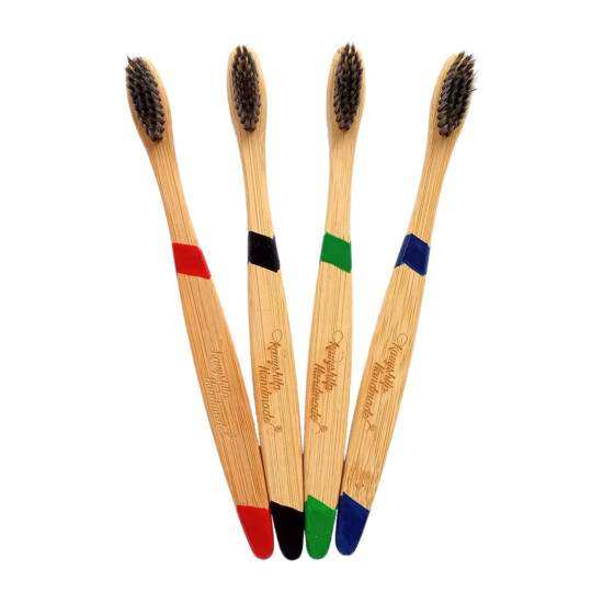 Bamboo Toothbrush With Charcoal Activated Soft Bristles For Adults, Eco-Friendly -Pack Of 4